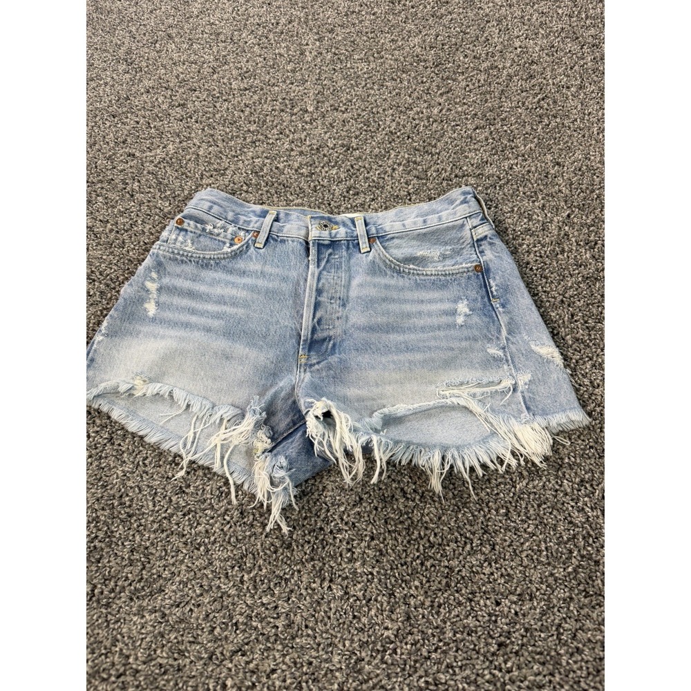 Agolde Parker High Rise Cut Off Short Women's Size 27 Blue Button Fly